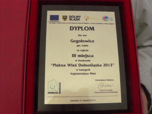 dyplom dla sołectwa Gogołowice