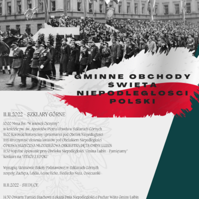 plakat na 11 listopada uroczyste obchody odbędą sie w szklarach górnych na zdjęciu przemowa józefa Piłsudskiego do narodu
