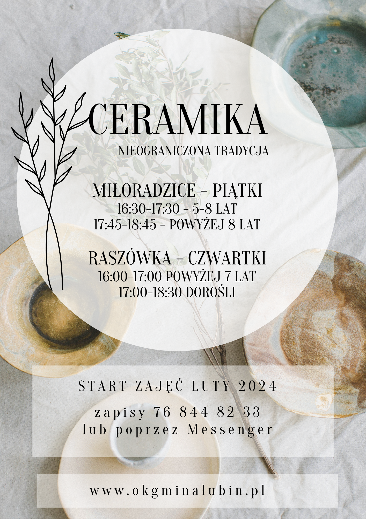 plakat promujący realizaję zajęć z ceramiki dla dzieci i dorosłych