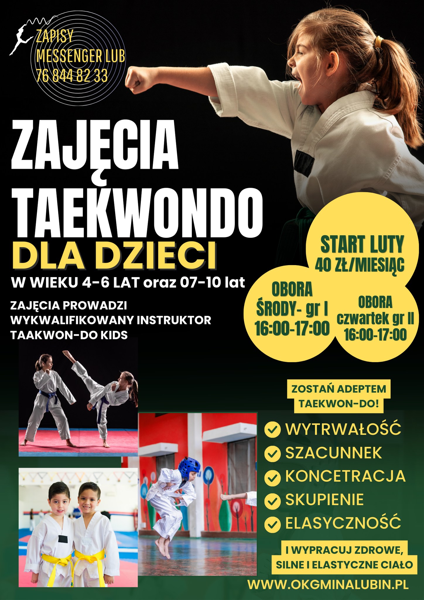 Plakat zajęć z Taekwondo dla dzieci.