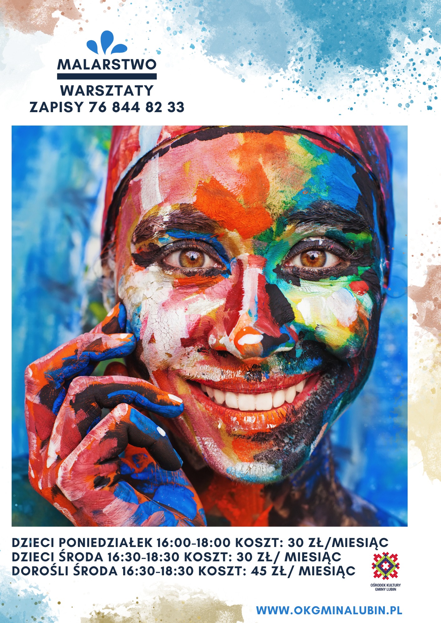Obraz kobiety namalowanej farbami.