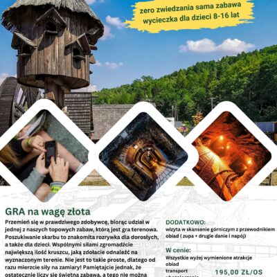 Plakat wycieczka Złoty Stok w dniu 13.08. Cena 195 zł