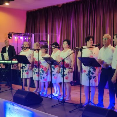 Zespół podczas występu śpiewa na scenie