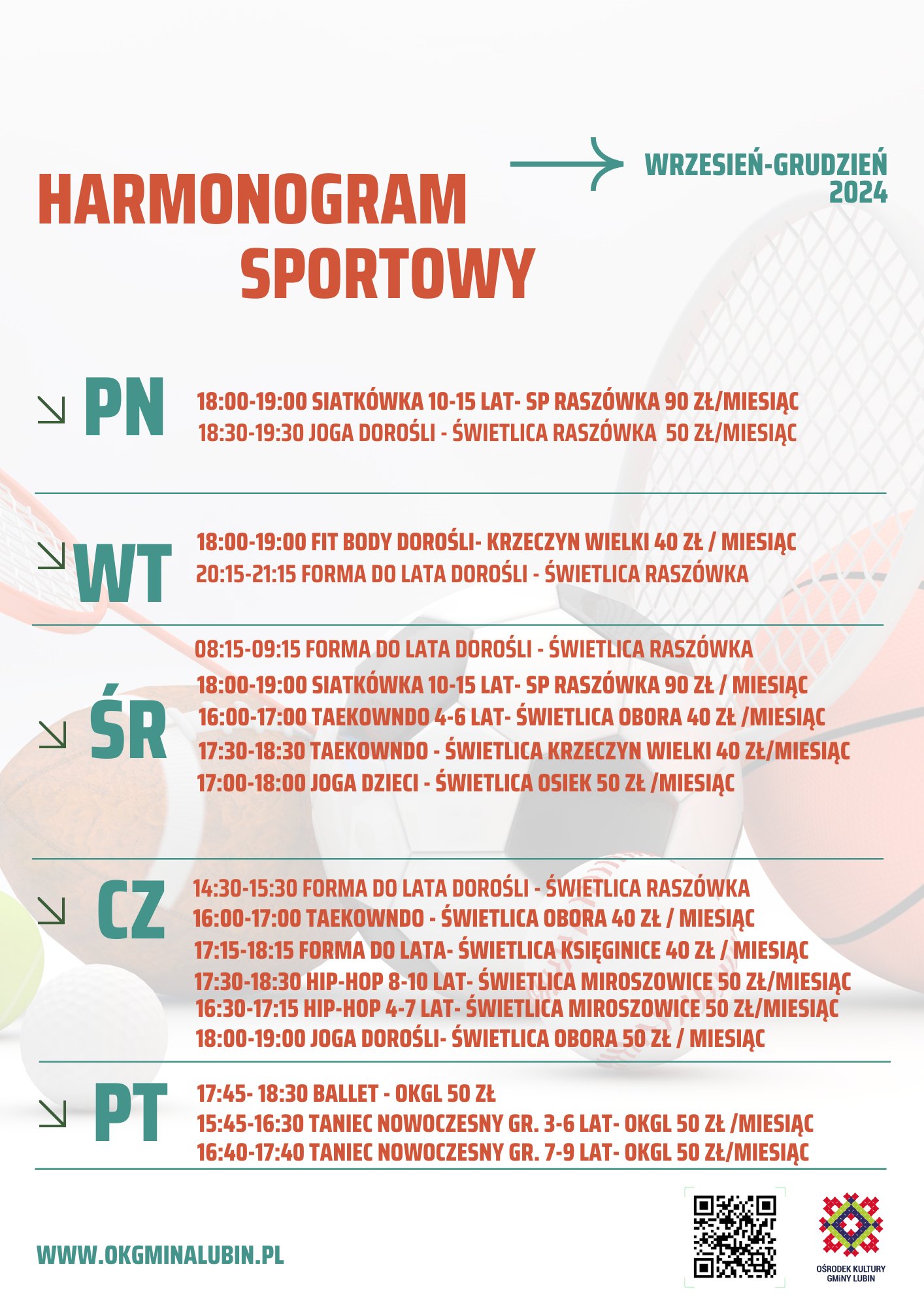 harmonogram zajęć. plakat informacyjny.