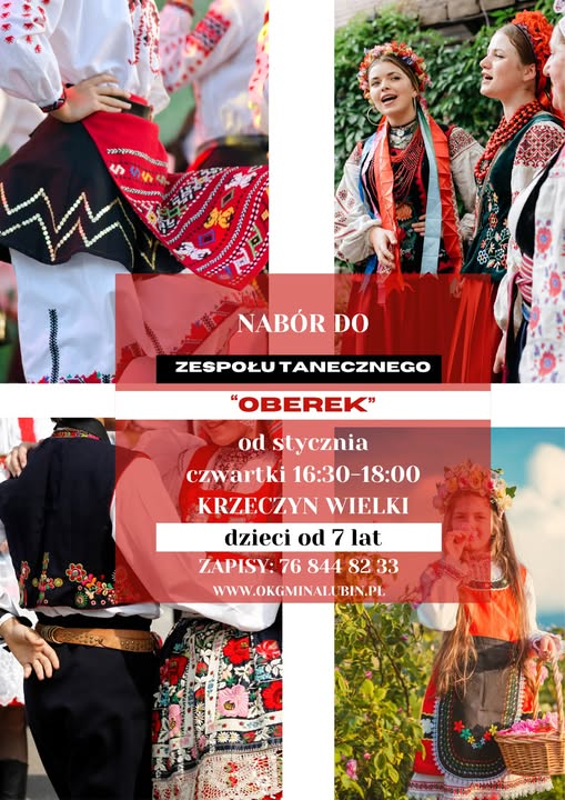 Nabór do zespołu tanecznego Oberek - plakat informacyjny.