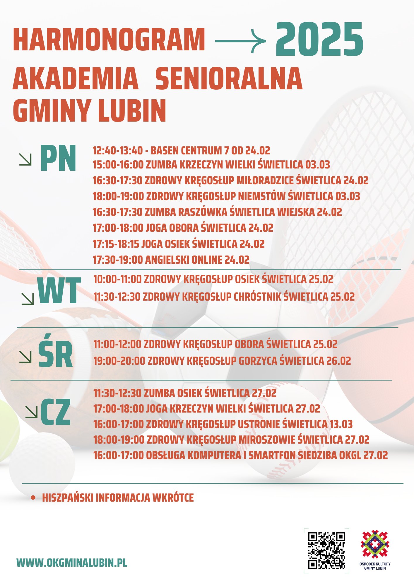 Harmonogram Akademii Senioralnej 2025