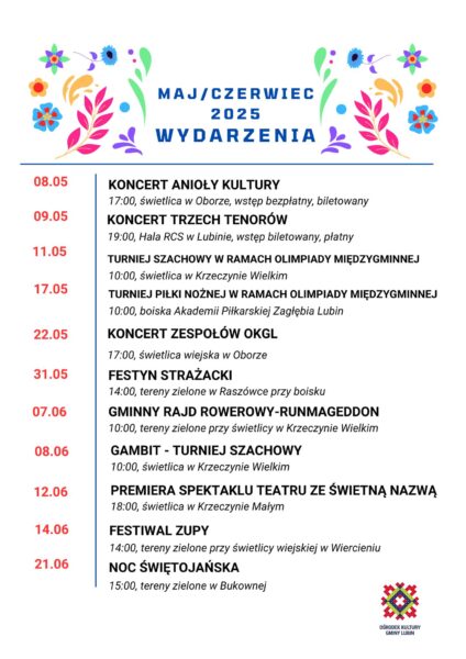 Plakat na wydarzenia maj i czerwiec 2025