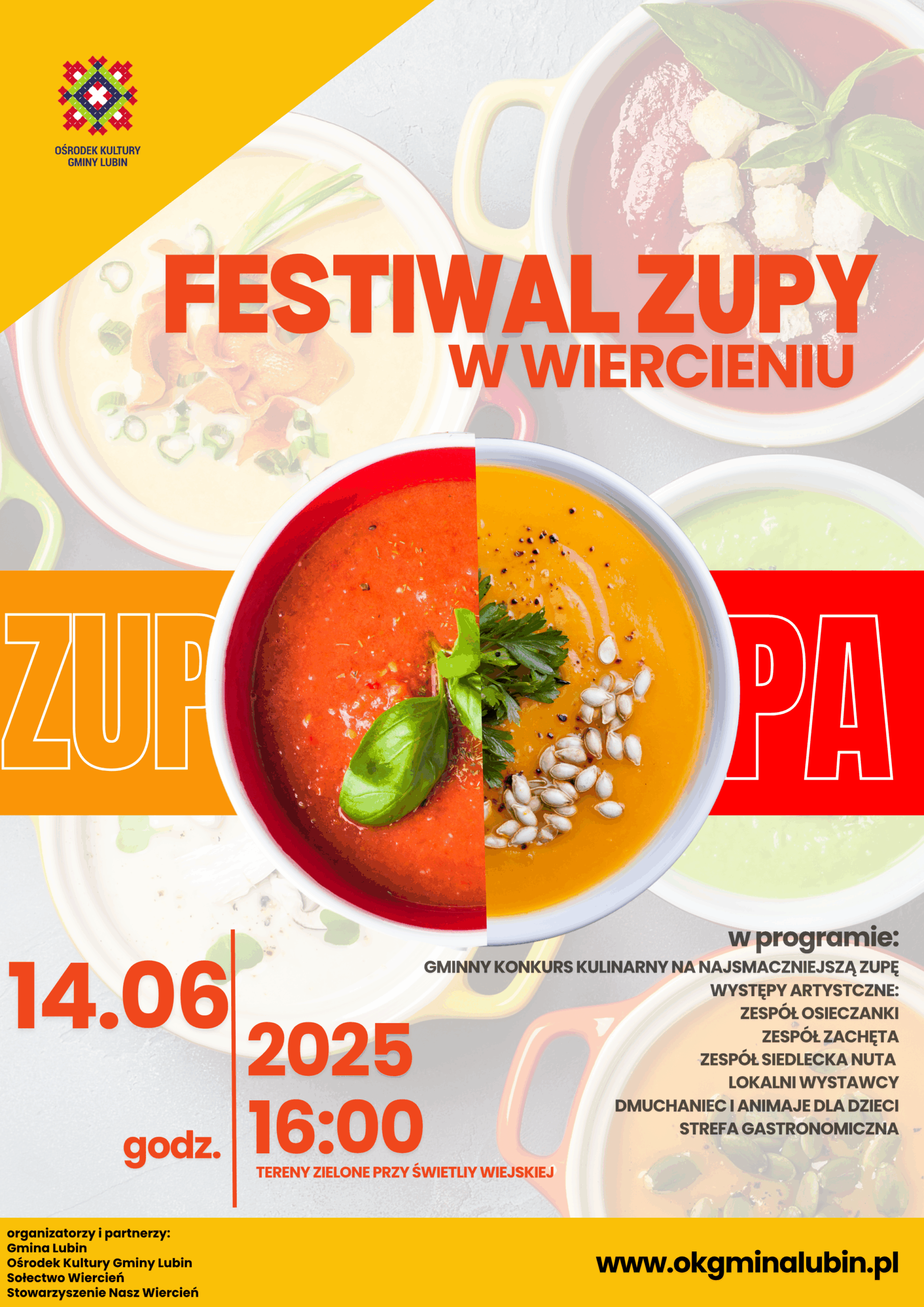 Plakat festiwal zupy 14.06.2025 w Wiercieniu.