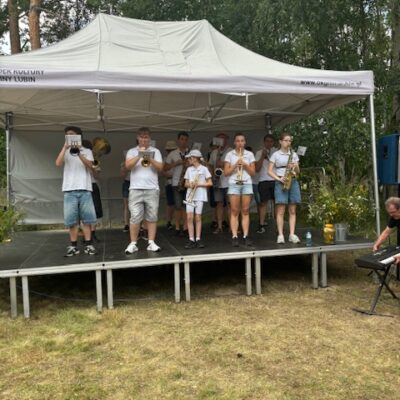 orkiestra na scenie gra na instrumentach dętych