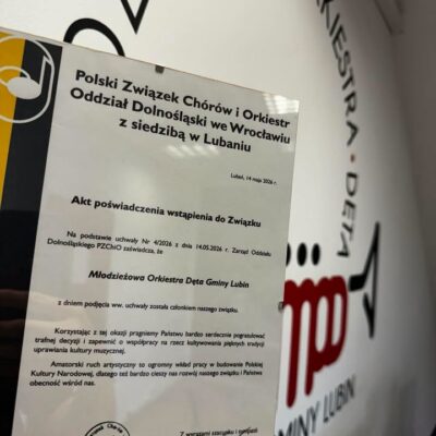 Akt przynależności Młodzieżowej Orkiestry Dętej Gminy Lubin do Polskiego Związku Chórów i Orkiestr